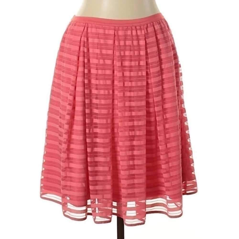 Anthropologie Maeve Coral Skirt Striped Mesh Midi Style Wedding guest
